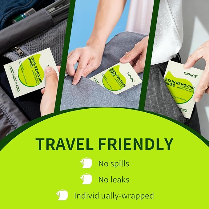 100 Pack Stain Remover Wipes for Clothes & Fabric – Instant Clothing Stain Remover for Shoes, Shirts & Jackets, Individually Wrapped Portable Wipes for Travel & On-the-Go Cleaning