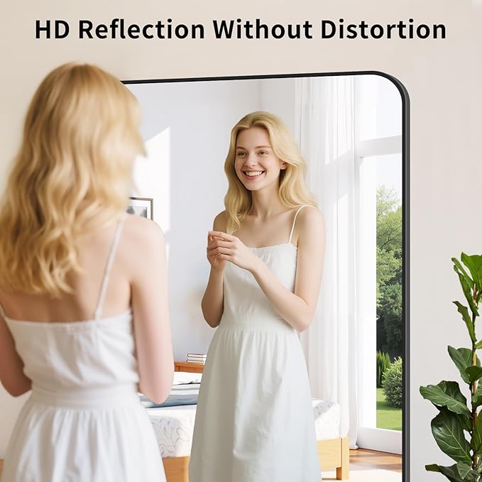 Koonmi Black Framed Bathroom Mirror - 32x72 Inch Shatterproof Tempered Glass Vanity Mirror for Bathroom Sink, Wall Mounted with Matte Aluminum Alloy Frame, No Distortion, Modern Decor