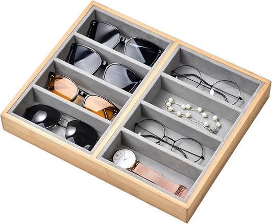 Natural bamboo Glasses Eyeglass Eyewear Sun glasses Sunglasses Box Storage Case Tray Display Showcase Organizer Box