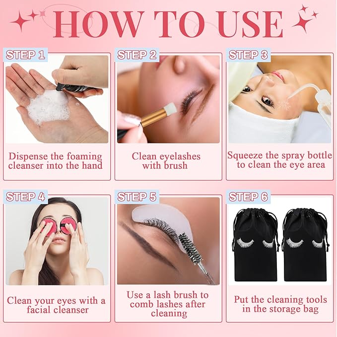 60 Pcs Lash Shampoo Brushes Set 10 Lash Shampoo Brushes 10 Mascara Tubes and Wands 10 Foam Pump Bottle 10 Cleaning Rinse Bottles 10 Makeup Remover Pad 10 Aftercare Drawstring Bag(Black)