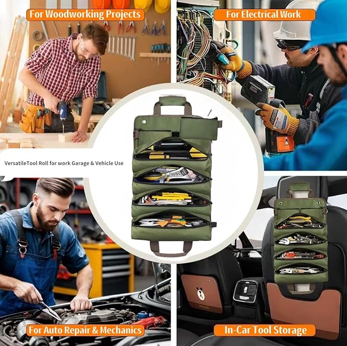 Tool Roll Up Bag Organizer Heavy Duty Portable Tool Storage with Multiple Pockets for Mechanics, Electricians Handyman Practical Gift for Men dads