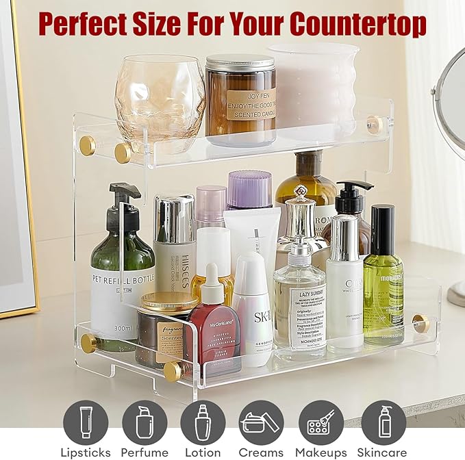 Bathroom Counter Organizer 2-Tier Bathroom Organizer Countertop Cosmetics Organizer Vanity Storage Shelf Rack for Bathroom Bedroom Kitchen