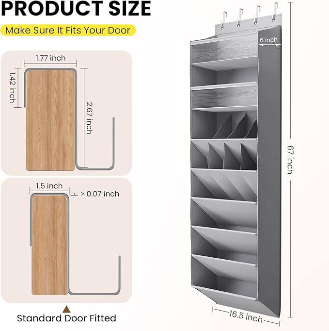 8 Tier Clear Over the Door Shoe Organizer with Deep Pockets, Door Shoes Rack with hard Cardboard and Tubes to Keep the Shape, Hanging Shoe Rack for Closet Organizers, Shoe Holder Grey