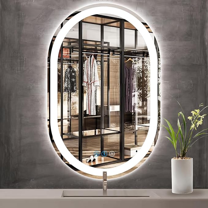 36 x 24 Inch Oval LED Bathroom Mirror with Front Lights Smart Memory 3 Color Adjustable Brightness Anti-Fog 36 Inch Oval Lighted Vanity Mirror for Bathroom Wall Horizontal/Vertical Mounted