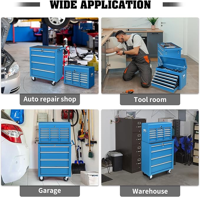 Winado 24" Portable Tool Box, 5 Drawer Tool Chest with Carry Handle, Top Case, Ball Bearing Runners, Lockable Metal Hand Toolbox for Garage, Warehouse, Repair Shop & Home, Blue