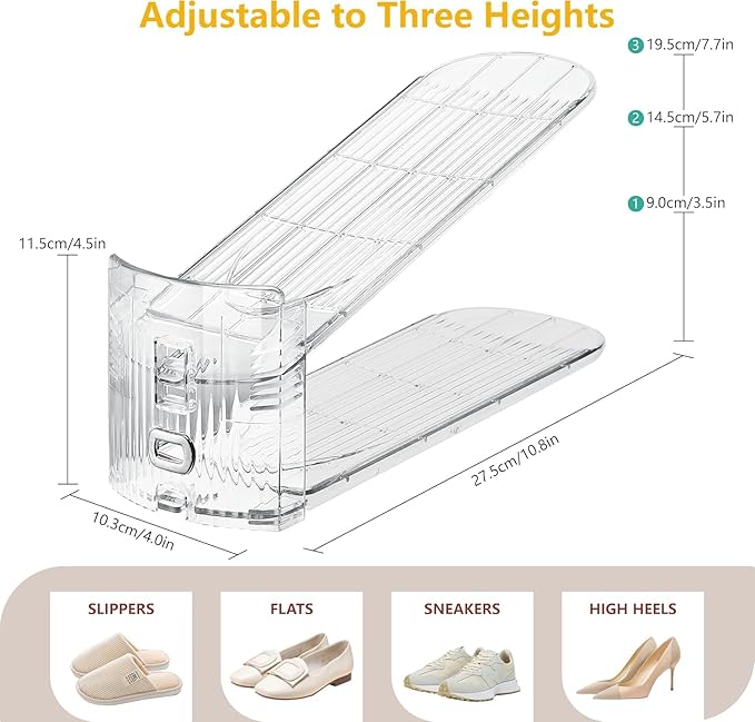 Clear Shoe Slots Organizer for Closet, 36-Pack Adjustable Shoe Stacker & Space-Saving Shoe Storage for a Variety of Spaces, Double Deck Organizer (Transparent)