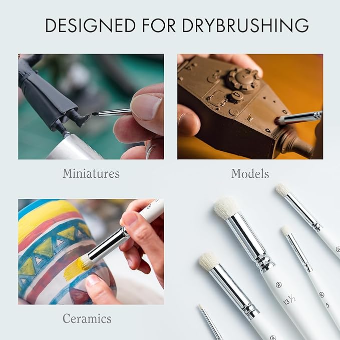 ARTIFY Drybrush Set of 5 Sizes: Expert Series Dry Brush for Effortless Miniature, Model, Ceramics Painting - Hobby Detail Small Acrylic Oil Paint Brushes for Tabletop & Wargames Miniatures
