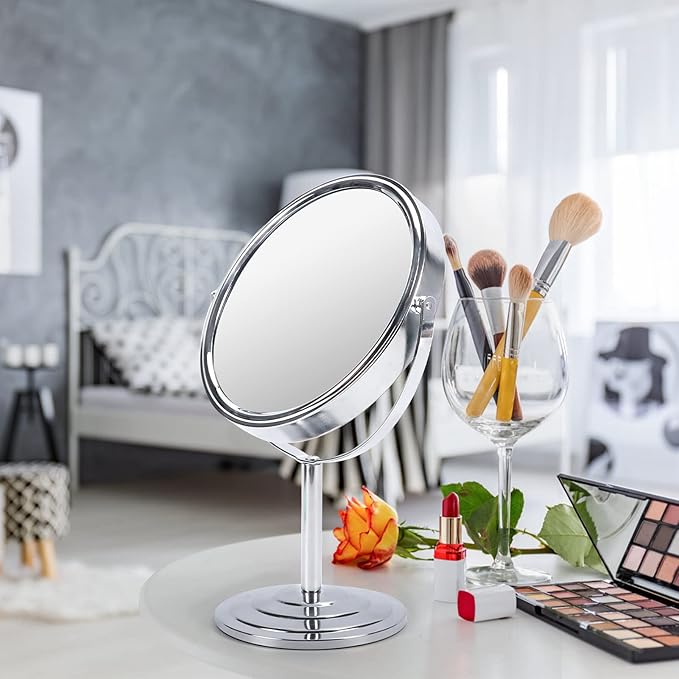 Schliersee 10X Magnifying Makeup Mirror, 8 inch Double Sided Tabletop Mirror, 1X/10X Magnification Standing Swivel Desk Mirror for Dresser Bathroom Bedroom, for Women Girl Gifts