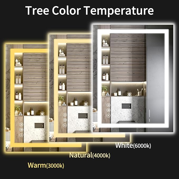 26"x38" LED Bathroom Mirror with Lights, Dimmable, Anti-Fog, Lighted Bathroom Vanity Mirror for Wall, Backlit + Front Lit, Memory Function, Shatter-Proof, Tempered Glass