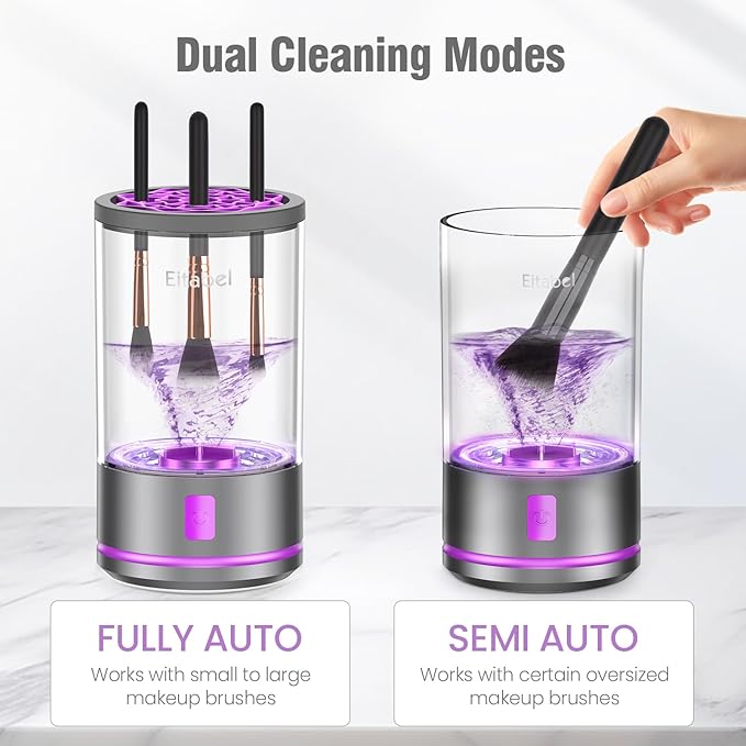 Makeup Brush Cleaner machine, 2 in 1 Makeup Brush Cleanser & Washer, 7000 RPM High-Speed Deep Cleaning, Portable Automatic Cosmetic Brush Cleaner for Foundation Brush Sponge, Purple