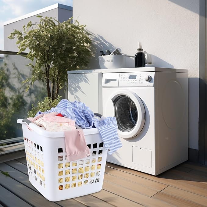 2 Bushel Extra Large Square Plastic Laundry Basket, 72 L Large Plastic Clothes Laundry Basket with Handle, White, Set of 4