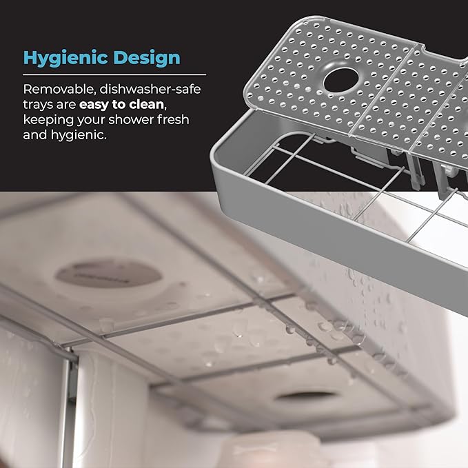 ShowerSMART Rust Resistant Hygienic Shower Caddy – Hanging Bathroom Organizer with Adjustable Shelves, Easy Clean Trays & Magnetic Hooks for DIY Remodels & Shower Niches - Black