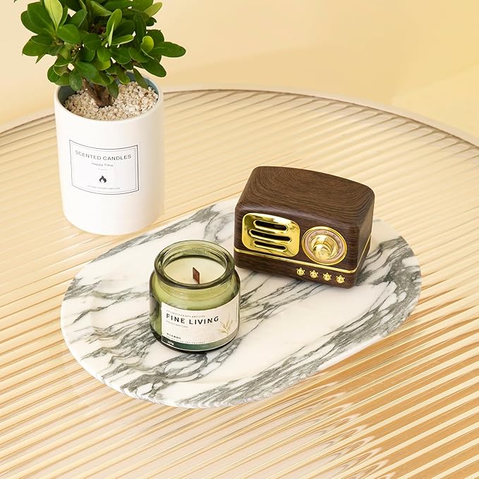 Natural Marble Decorative Tray Bathroom Counter Perfume Organizer Vanity Tray for Home Decor, Jewelry Candle, Coffee Table, Soap Holder Dresser Countertop Accessories 8"x11" Arabescato