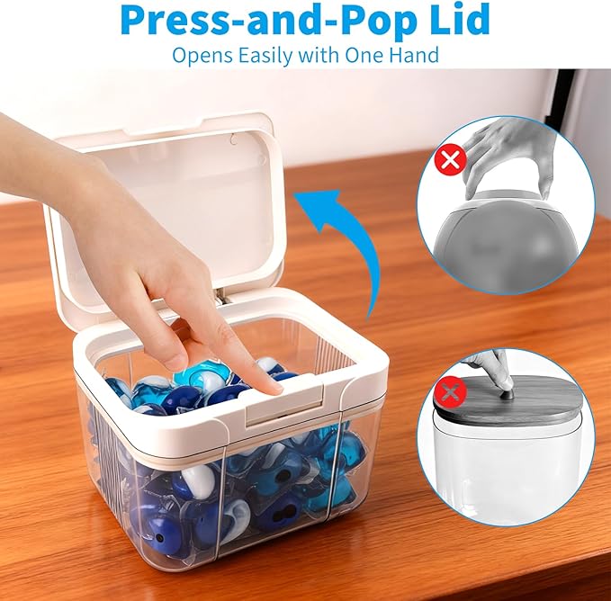 Laundry Pod Holder Compatible with Tide - Pod Storage Container, 98 fl oz/2.9L Powder Containers with Pop up Lid and Scoop, Laundry Room Storage Organizer for Pods and Scent Booster Beads