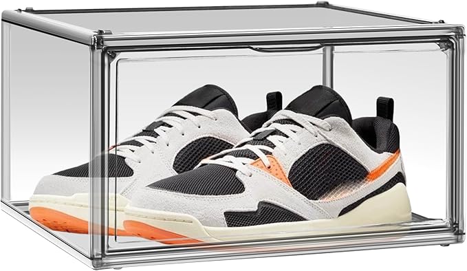 12 Pack Large Shoe Organizers Storage Boxes for Closet Clear Plastic Stackable Shoe Box Storage Bins with Lids, Under Bed Shoe Containers for Entryway, Size 12 Gray