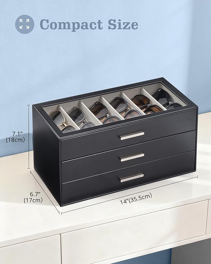 Lolalet Beige Sunglasses Storage Box for Women, Eyewear Eye Glass Organizer with Clear Top Lid Display Holder Case