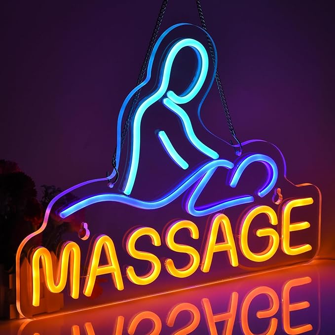 Massage Neon Sign for Wall Decor LED Light up Sign Massage Room Business Signage Spa Salon Wellness Center 16.1" x 11.8" Led Art Hanging Decorative Gifts