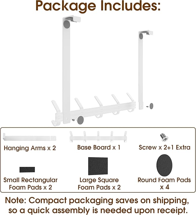KitchLife Over The Door Hooks Hanger with 15.75 inches Extended Arms, Fit for 1-3/8" Doors, J40U, Thickened Bathroom Towel Rack Organization, 1 Pack Double-Hook, Glossy White