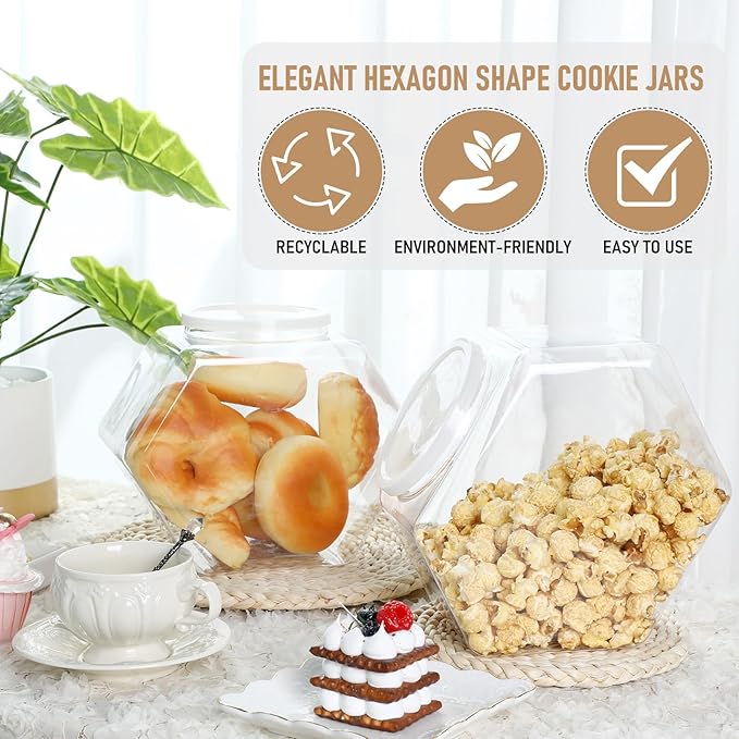 Uiifan 1 Piece Plastic Candy Jar with Lid Cookie Jar Clear Hexagonal Fish Bowls Containers for Snacks, Dog Food, Desk Pet, Craft and Sewing Supplies, Coffee Pod, Laundry Pod Storage Display(145 oz)