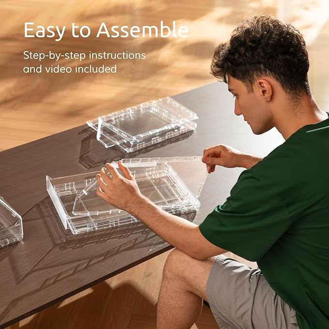 Hat Organizer Box – Stackable Clear Display Box with Sliding Drawer, Holds 15 Baseball Caps, Closet and Shelf Organizer for Hats, Transparent Display with Anti-Slip Feet