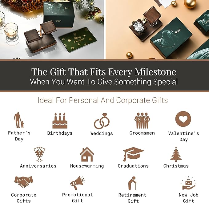 Wood Watch Organizer Tray with Dual Padded Display Stand – Elegant Valet Tray for Men – Premium Desk, Dresser & Nightstand Organizer for Watches, Rings & Accessories – Gift-Ready Design