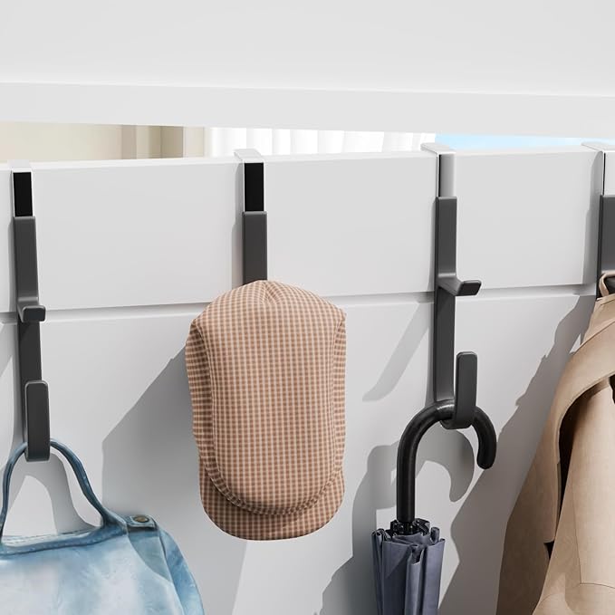 2 Pack Over The Door Hooks(L=7"), Over Door Hanger, Heavy Duty No Drill Hanger for Towels, Coats, Hats, Bags in Bathroom, Bedroom, Kitchen, Living Room-Black