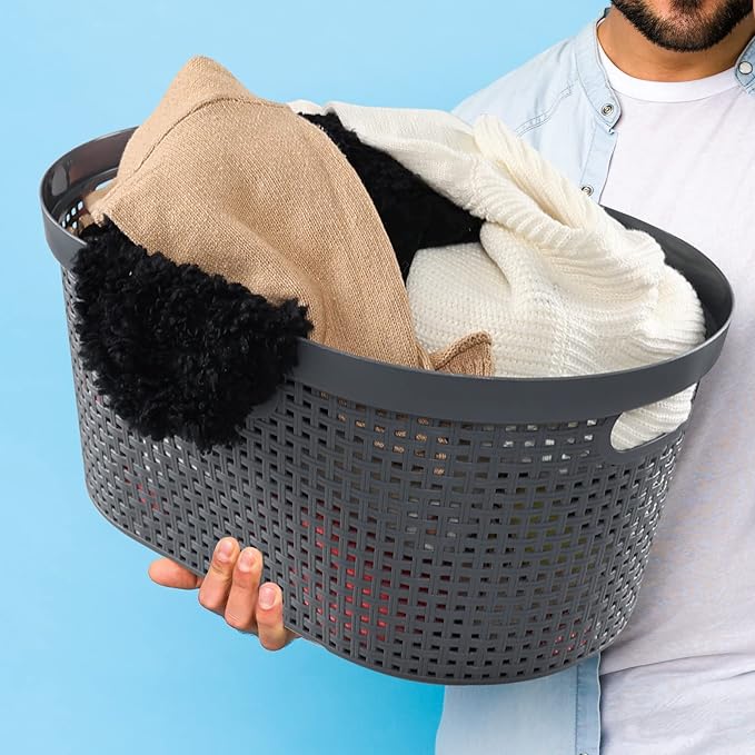 Vababa 4 Pack 40 Liter Plastic Laundry Basket with Cut-Out Handles, Gray