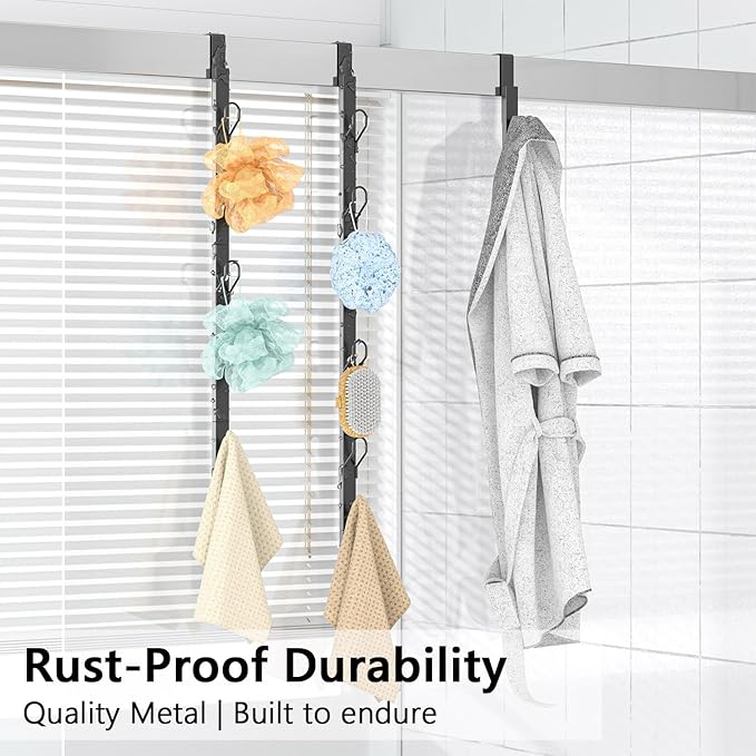 TOMIR Over The Door Hooks 3 Pack, Door Coat & Bag Hanger, Over The Door Purse Organizer, Clothes Hanger, and Towel Holder, Noiseless & No Scratch, 28.3 Inches,Black