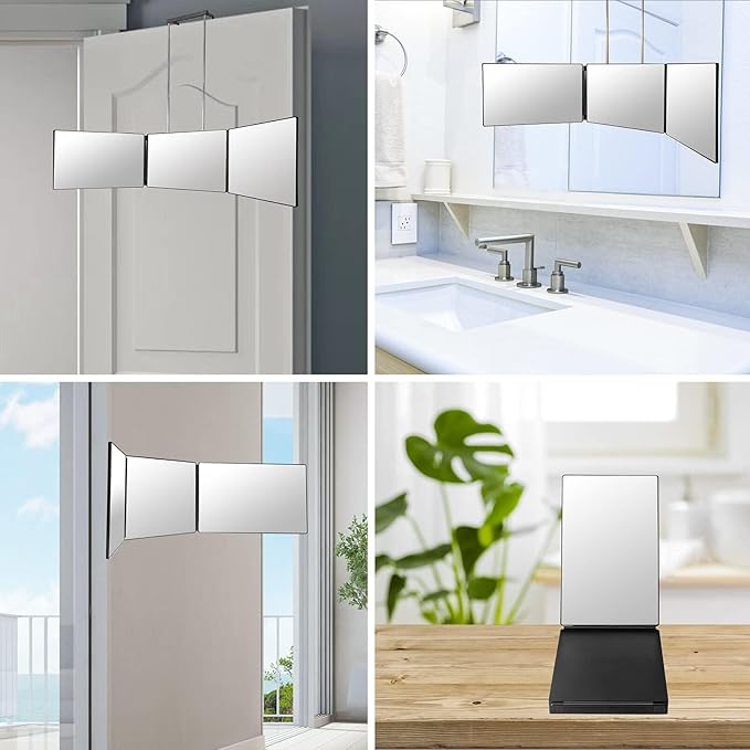 SELF FIND 3 Way Mirror for Hair Cutting, 360° Mirror for Haircuts for Men, Barber with Height Adjustable Telescoping Hooks for Makeup and Hair Styling