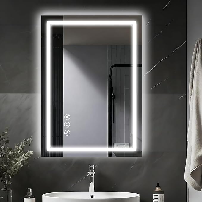 24" x 32" LED Lighted Bathroom Mirror - Backlit + Front Lit Dimmable Vanity Mirror with 3 Color Temperature, Anti-Fog, Memory Function, Shatter-Proof Tempered Glass Wall Mounted LED Mirror