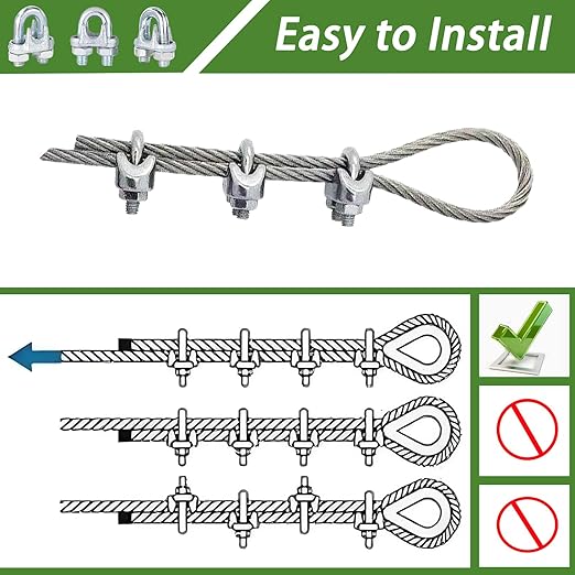 200PCS 5/16" M8 Zinc-Plated Wire Rope Clamps – Heavy Duty U-Bolt Cable Clips (Silver)