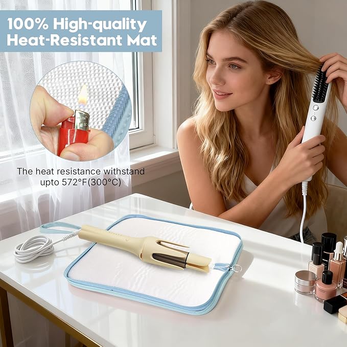 Hair Tools Organizer Bag Heat Resistant Mat Case Hot Tools Travel Bag Portable Flat Iron Pouch Case for Hair Straighteners, Curling Irons, Flat Irons and Hot Styling Tools (Blue)