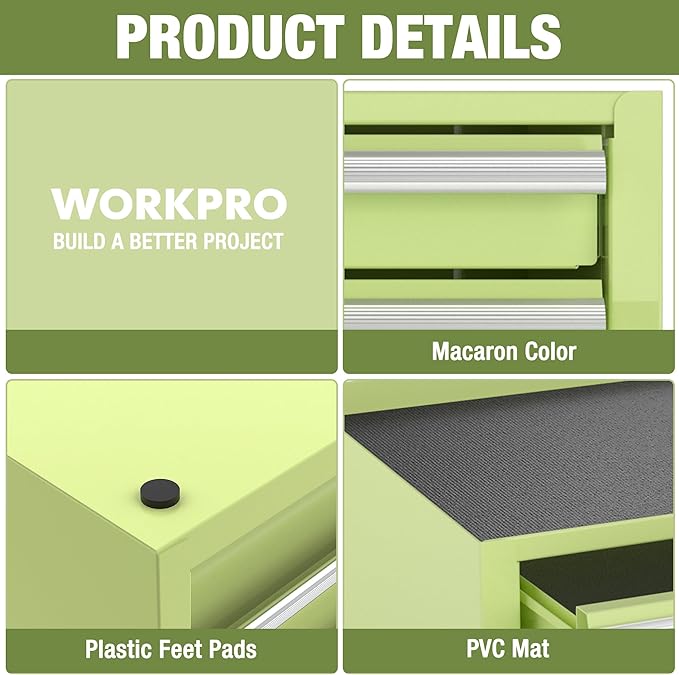 WORKPRO 12.5" Mini Tool Box with 2 Drawers & 1 Open Top Storage, Small Metal Tool Chest with PVC Liners & PP Feet Pads, Cold Rolled Steel Toolbox with Drawer Liners & Magnetic Tabs