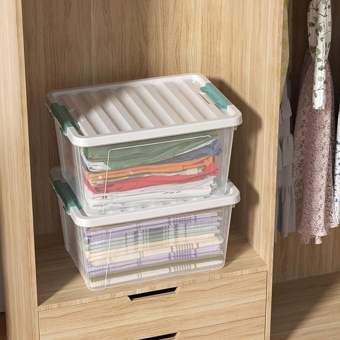 4-pack 35 Quarts Latching Storage Boxes, Large Clear Plastic Storage Tote Bins with Lids