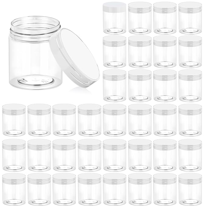 Eternal Moment 36 Pack 3 OZ Plastic Jars Round Clear Cosmetic Container Jars with Clear Lids, Perfect for Lotion, Slime，Cream, Ointments, Makeup, Eye Shadow, Samples, Pot, Travel Storage