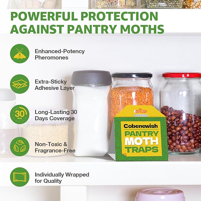 Pantry Moth Traps for House Indoor, Indian Meal Moths Repellent, Pheromone Pest Control Glue Trap for Kitchen, Cabinet, No Moth Ball, 5 Pack