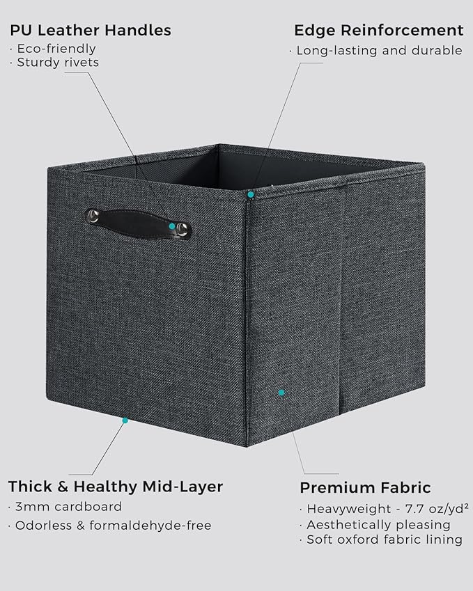 Foldable Fabric Storage Bins Cubes, 13x15x13 Inch Kallax Cubby Bins with Dual Handles, Graphite Gray, 4 Pack
