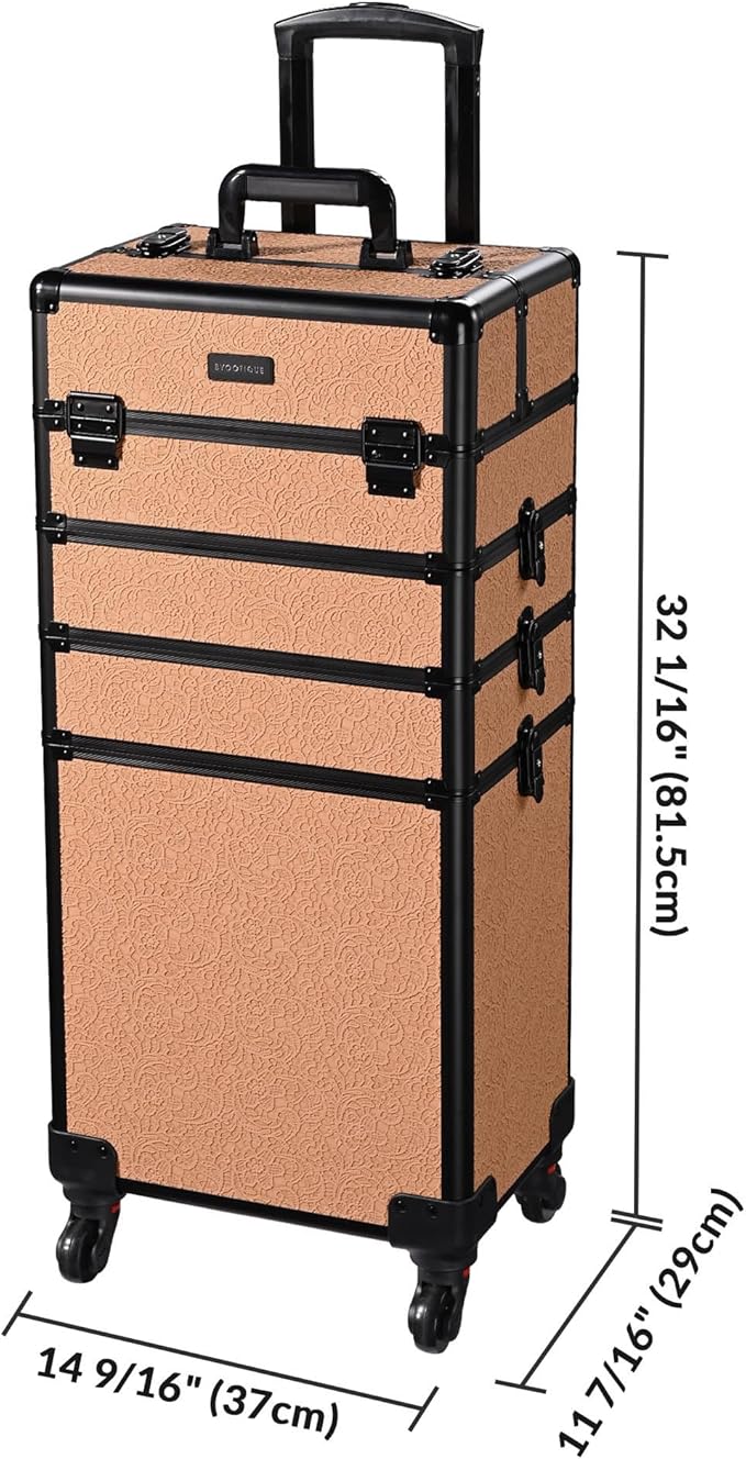 BYOOTIQUE Cosmetology Rolling Case 3-Piece Nail Tech Storage Cart Kit Makeup Torrley Travel Barber Suitcase False Eyelash Storage for Beauty Studio Nail Salon Manicurist,Rococo Coral