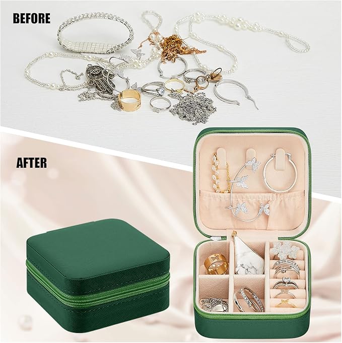Taiyin 6 Pcs Travel Jewelry Case, Valentines Day Gifts for Her- Small Jewelry Organizer Box Bridesmaid Gifts for Women Girls (Green)