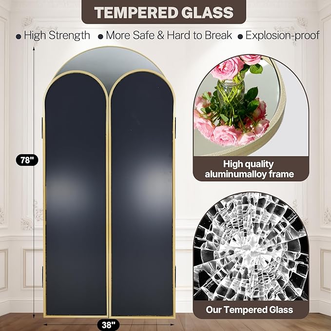 3-Way Full Length Trifold Mirror, 78"x76" Oversized Large Standing Mirror with Aluminum Alloy Thin Frame, for Wedding Dress/Clothing Shop/Closet, Gold
