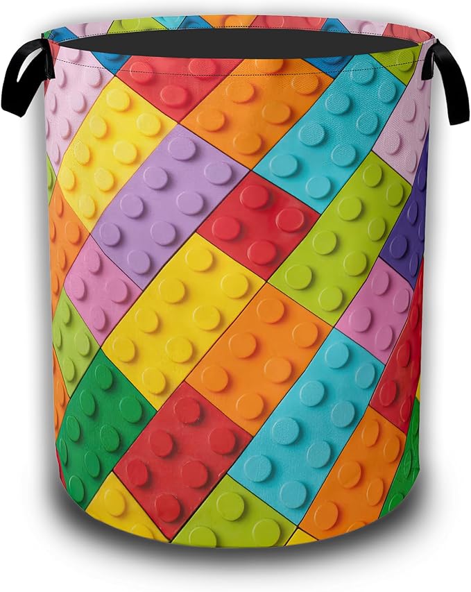 Colorful Building Blocks Laundry Basket,Waterproof Foldable Laundry Hamper,Dirty Clothes Baskets, Linen Bin Storage Organizer Collection 16" x 20.8"