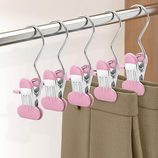 40 Pack Leggings Hangers for Closet Wide Clips, Metal Pants Hangers with Clips, Non-Slip Skirt Boot Skirt Jeans Hanger, Stackable Closet Organizer Space Saving Pink