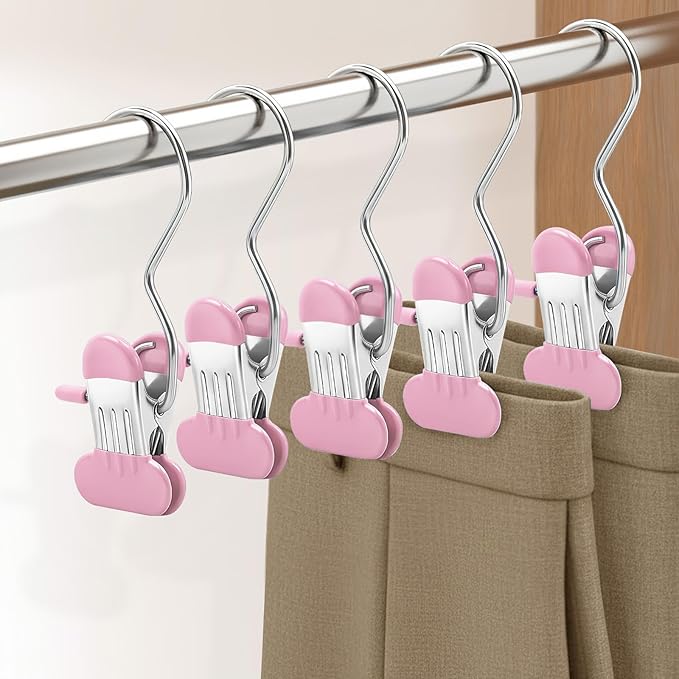 Wider Leggings Hangers for Closet 20 Pack, Metal Pants Hangers with Clips, Non-Slip Skirt Boot Jeans Hanger, Stackable Closet Organizer Space Saving Pink