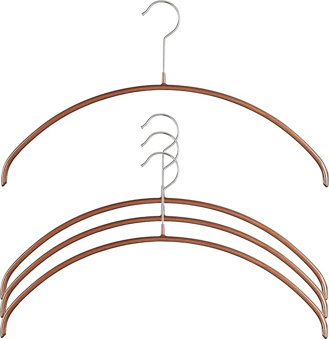 Mawa Narrow Petite Clothing Hangers, Steel Hanger with Non-Slip Coating, for Shirts, Blouses, Dresses, Light Jackets, 360-degree Rotatable Hook, Set of 4, Copper