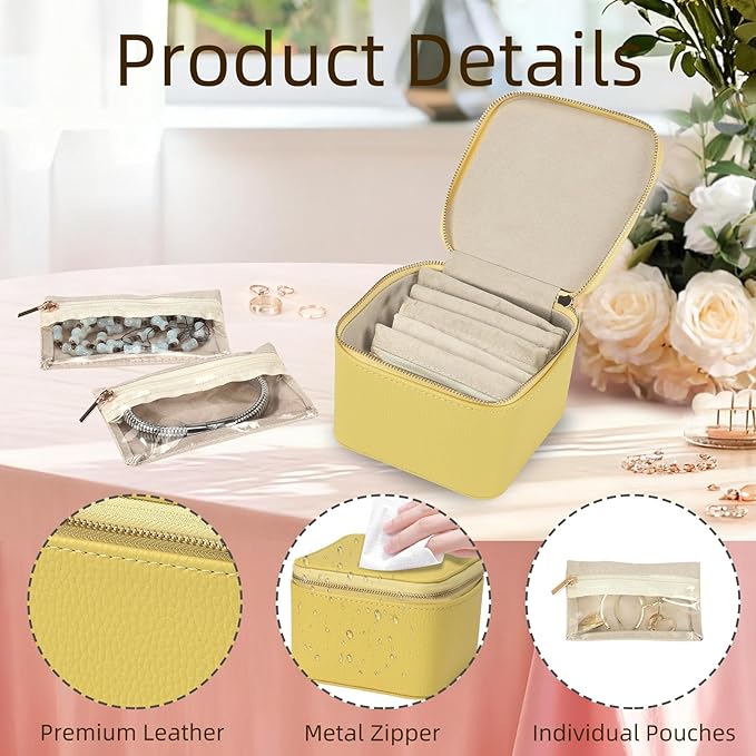 Small Travel Jewelry Box,Travel Jewelry Case with 6pcs Velvet Jewelry Pouches,Portable Jewelry Organizer Travel for Earring Bracelet Ring,Travel Jewelry Case Ideal for Travel & Home Organization