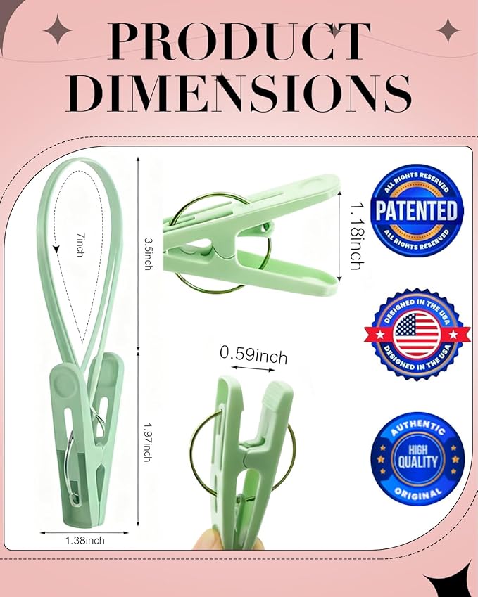 100 Pack Multi Purpose Laundry Hanging Clips with Rope, Strong Grip Hanging Clips for Baby Hangers, Pants, Socks, Towels & Closet Organization, Multi-Purpose Laundry Drying Hooks (Classic Colors)