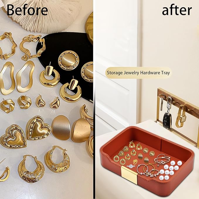 Leather Jewelry Tray Desktop Storage,Luxury Perfume Tray Nightstand Organizer Entryway Decorative Tray,for Jewelry Watch Cosmetics Keys Phone Wallet Home & Office Accessories,Orange