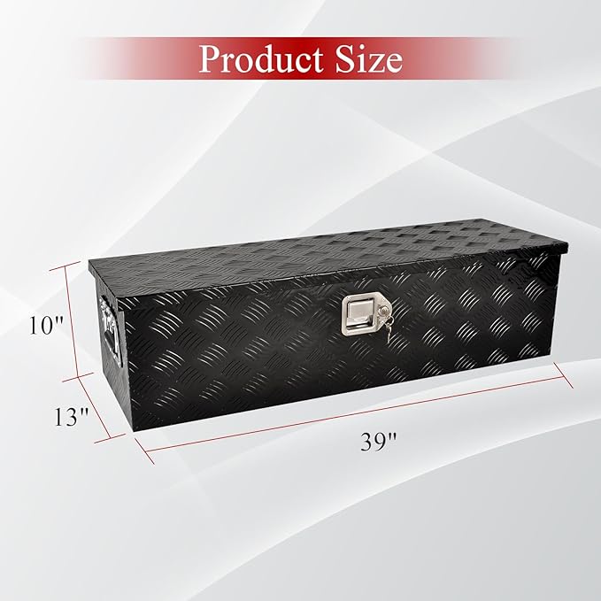 39''Inch Aluminum Truck Tool Box Truck Bed Toolbox Truck Trailer Chest Box Trailer Underbody Storage Organizer Waterproof Square Storage Organizer w/Lock & Keys Black(‎39" Lx13 Wx10 H)