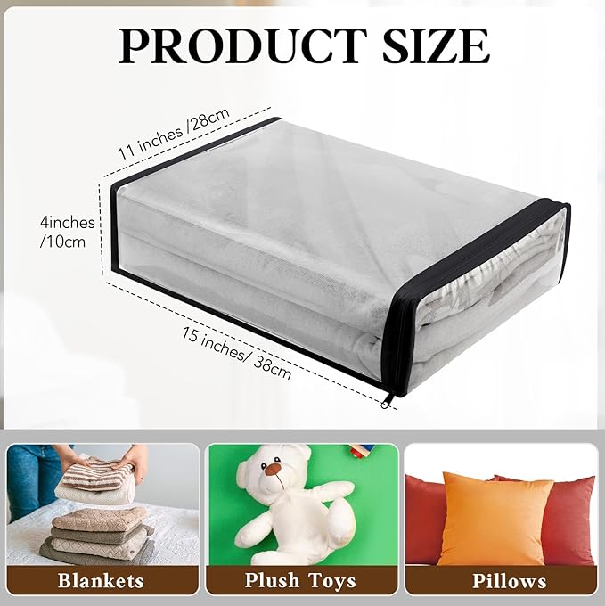 Riakrum 30 Pack Clear Zippered Storage Bags, 15x11x4 inches, Vinyl Plastic Sweater Sheet Organizers Storage Bags, PVC, for Clothes, Sheet, Blankets, Fabrics Organizers (Black)