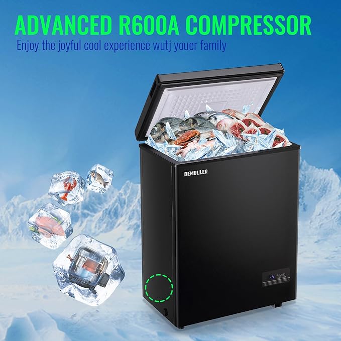 Small Chest Freezer with Electronic Panel, Accurate Temperature Display to 1 ℉, Black Deep Freezing Machine with 2 Removable Baskets, Compact Size for Any Space